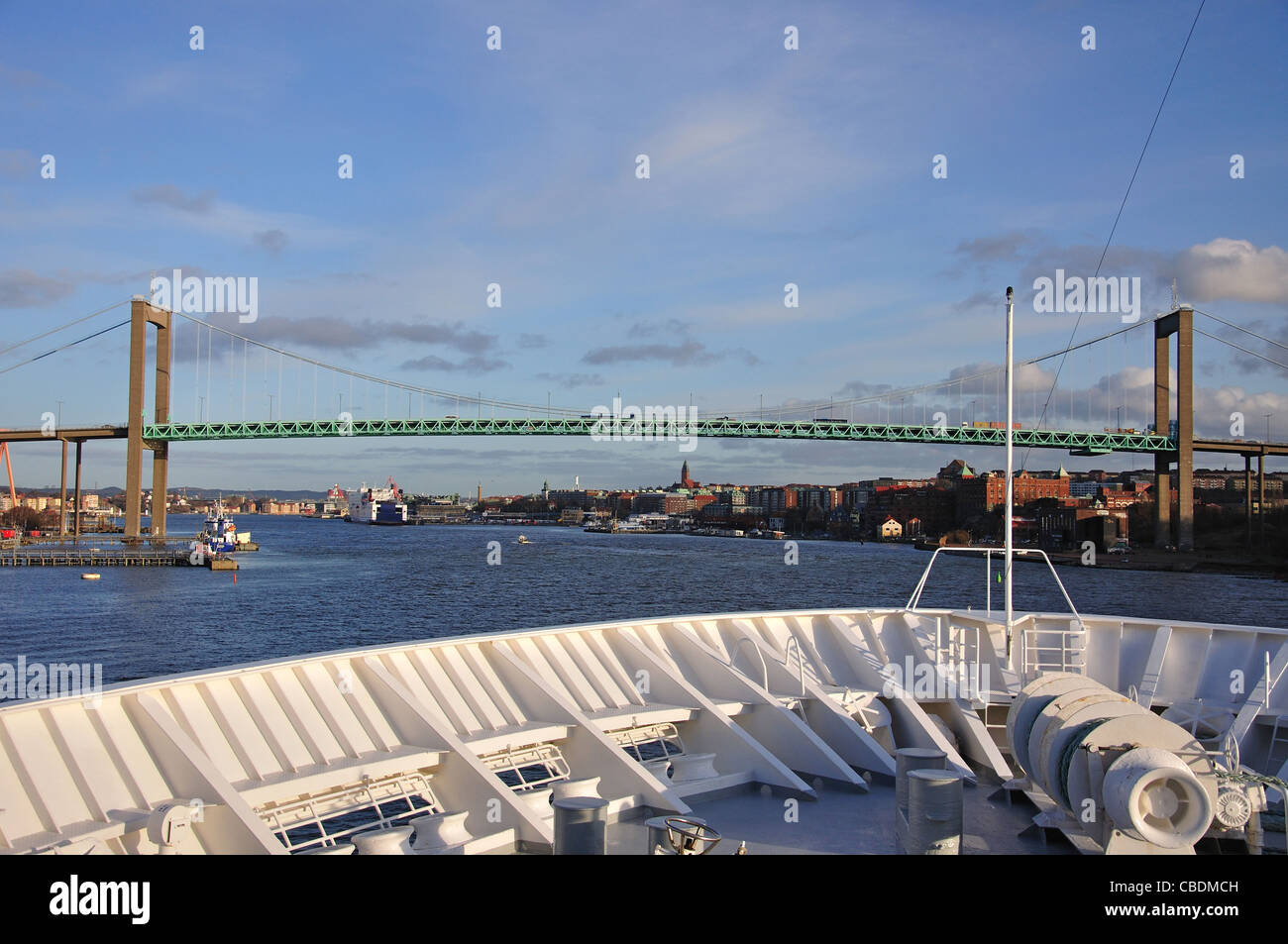 View of City and Älvsborg Bridge from Gothenburg Harbour, Gothenburg, Västergötland & Bohuslän Province, Kingdom of Sweden Stock Photo