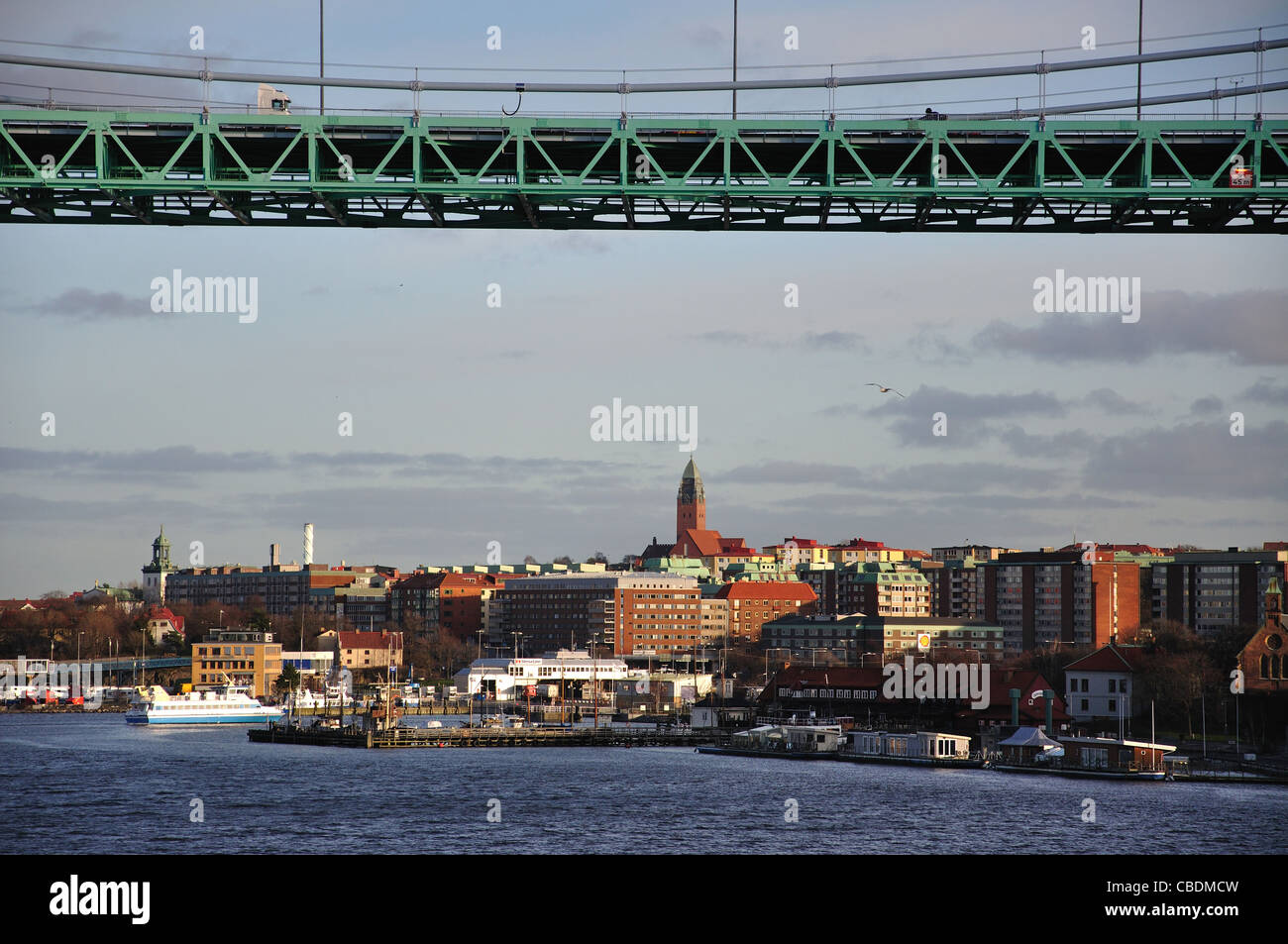 View of City and Älvsborg Bridge from Gothenburg Harbour, Gothenburg, Västergötland & Bohuslän Province, Kingdom of Sweden Stock Photo