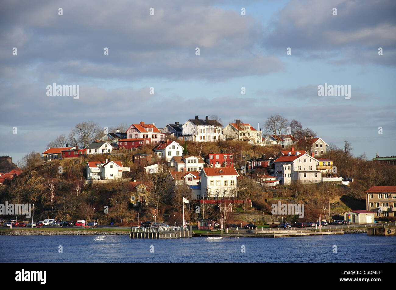 Waterside houses by Gothenburg Harbour, Gothenburg, Västergötland & Bohuslän Province, Kingdom of Sweden Stock Photo