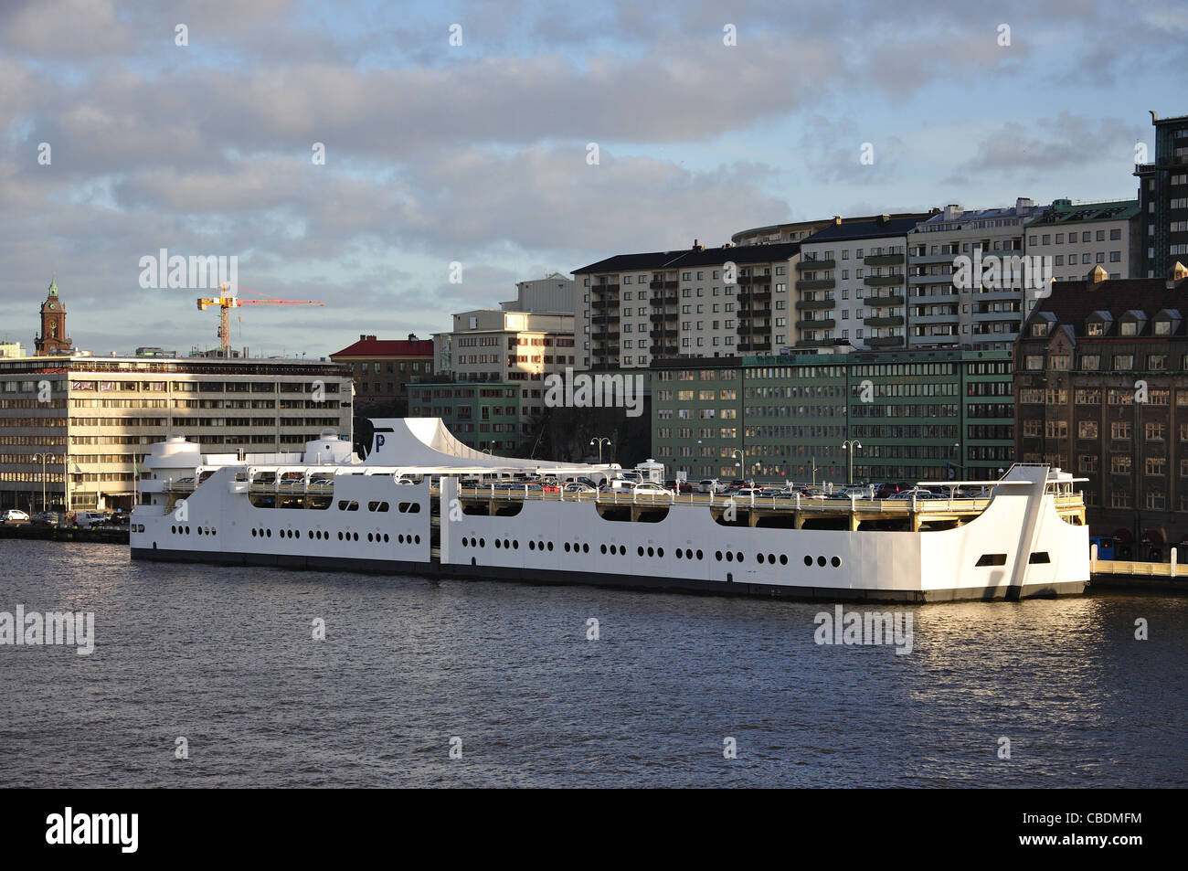 Floating carpark on Gothenburg Harbour, Gothenburg, Västergötland & Bohuslän Province, Kingdom of Sweden Stock Photo