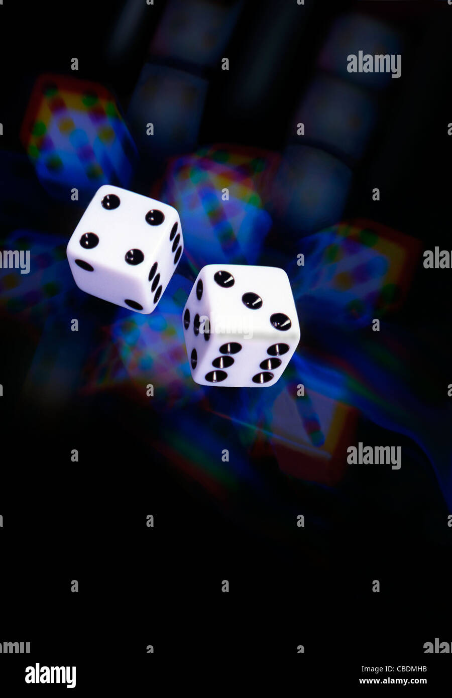 Rolling dice coming up 7 Stock Photo Alamy