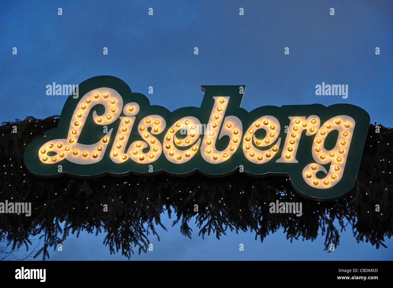 Entrance sign to Liseberg Christmas Market, Gothenburg, Västergötland & Bohuslän Province, Kingdom of Sweden Stock Photo