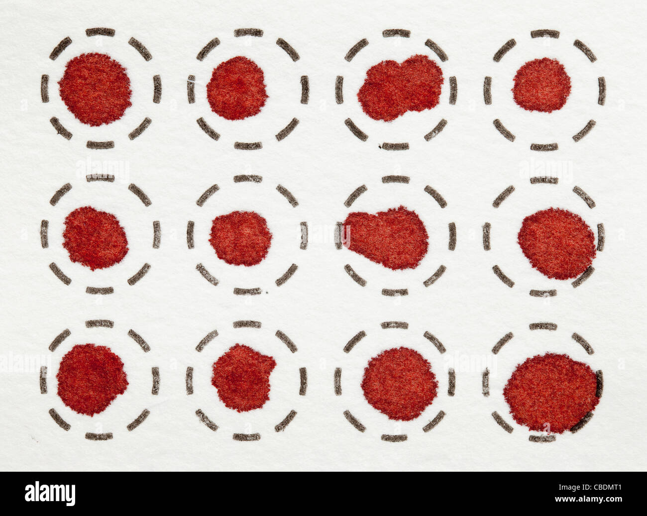 dry blood spots on a fiber filter for laboratory analysis Stock Photo
