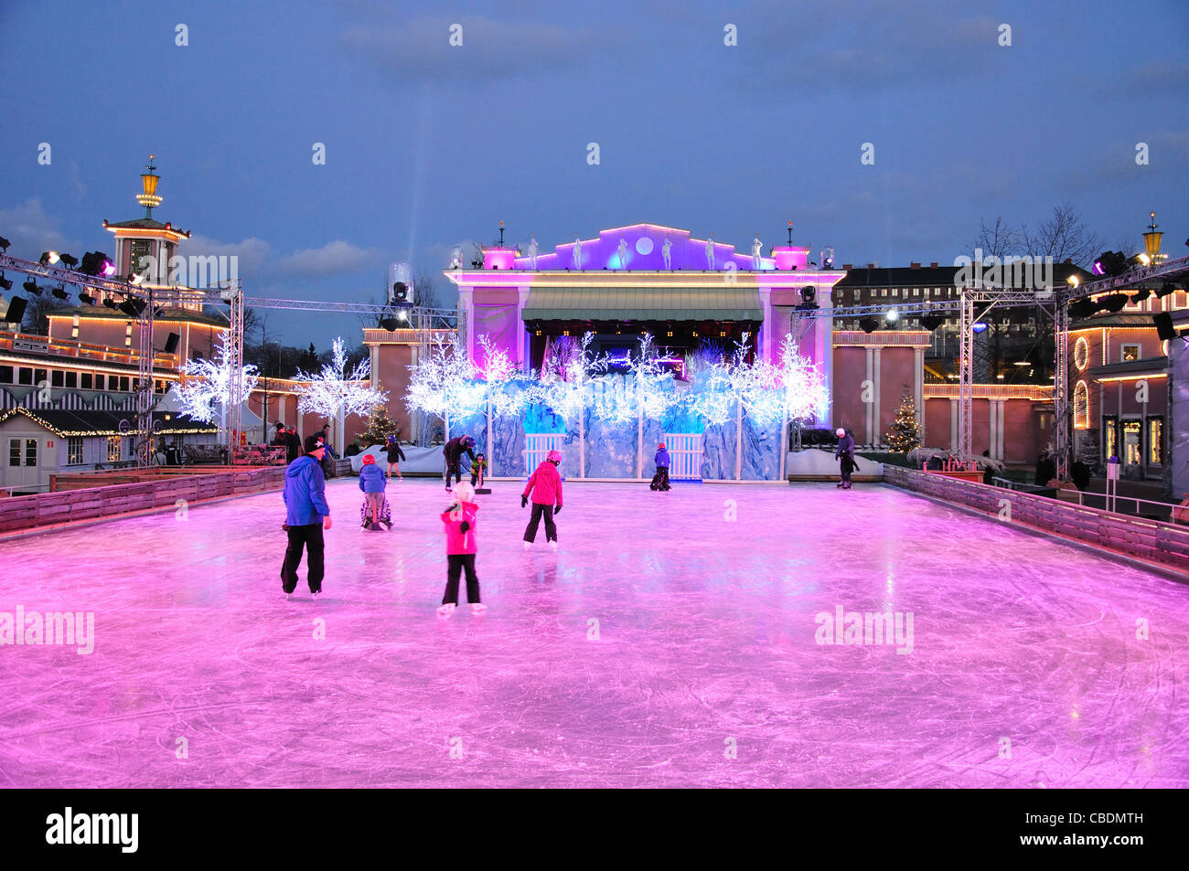 Ice rink at Liseberg Christmas Market, Gothenburg, Västergötland & Bohuslän Province, Kingdom of Sweden Stock Photo