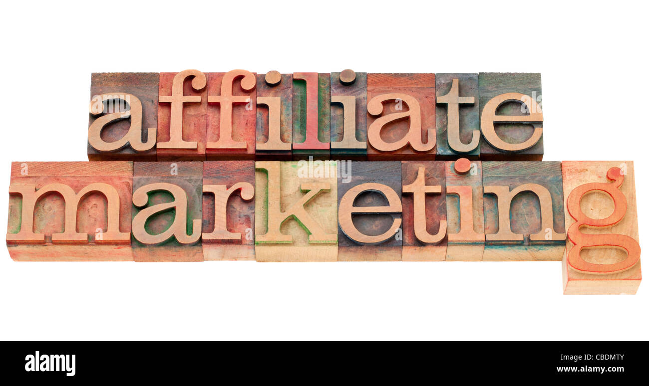 affiliate marketing - isolated text in vintage wood letterpress type Stock Photo - Alamy