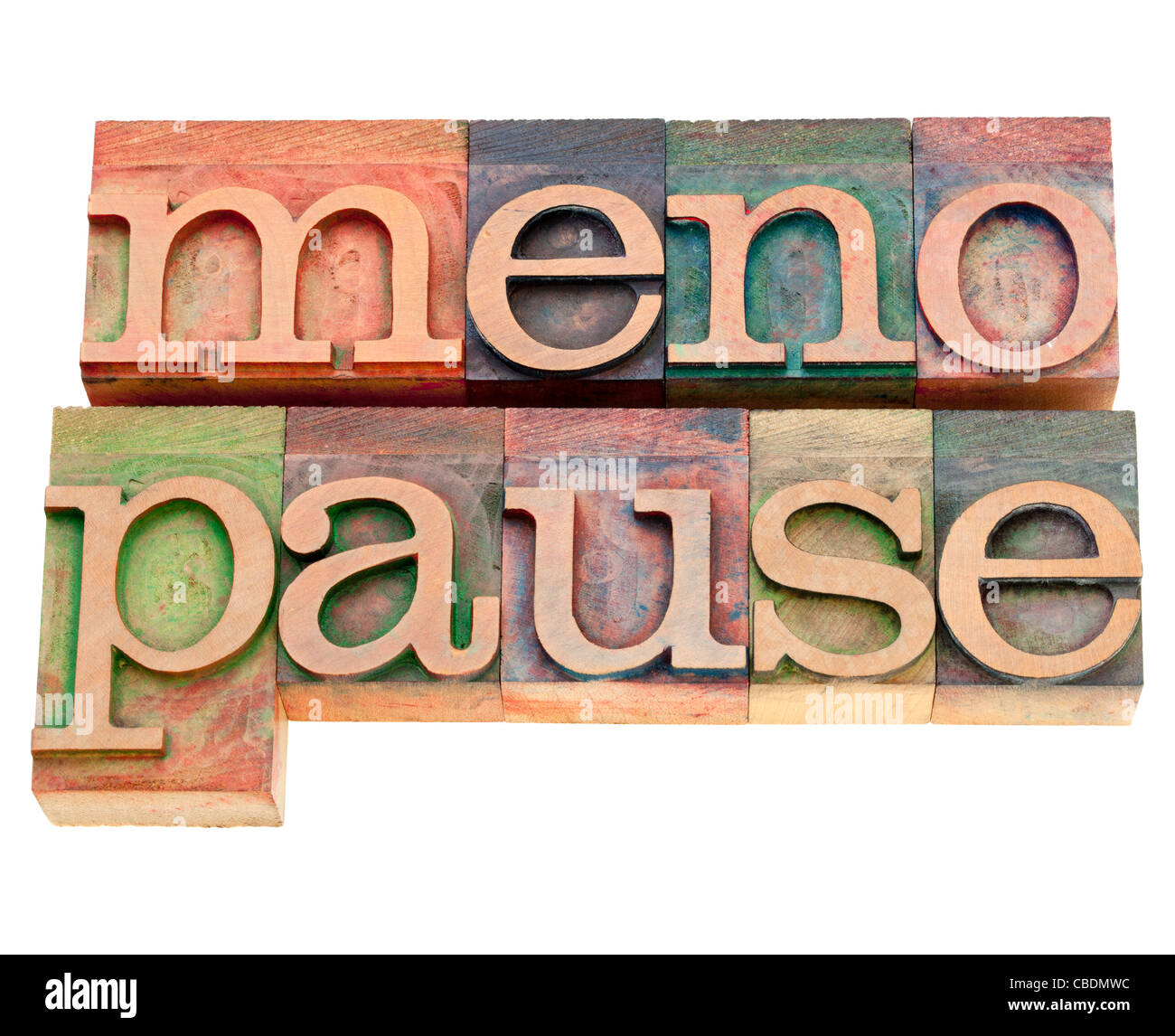 menopause - isolated word in vintage wood letterpress printing blocks stained by color inks Stock Photo
