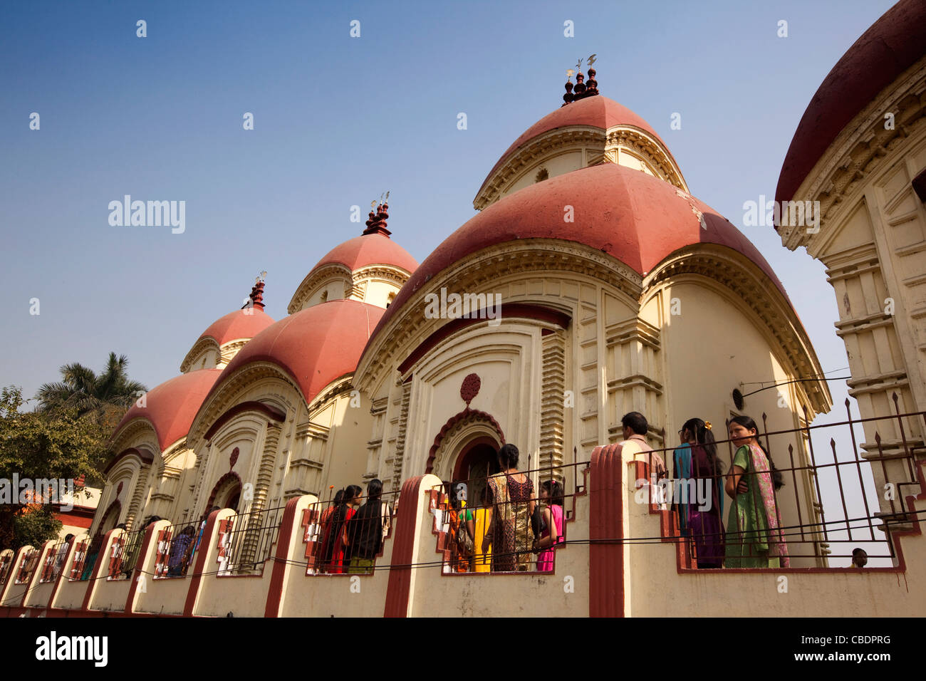 India, West Bengal, Kolkata, Dakshineswar Kali Temple, riverbank shiva shrines Stock Photo
