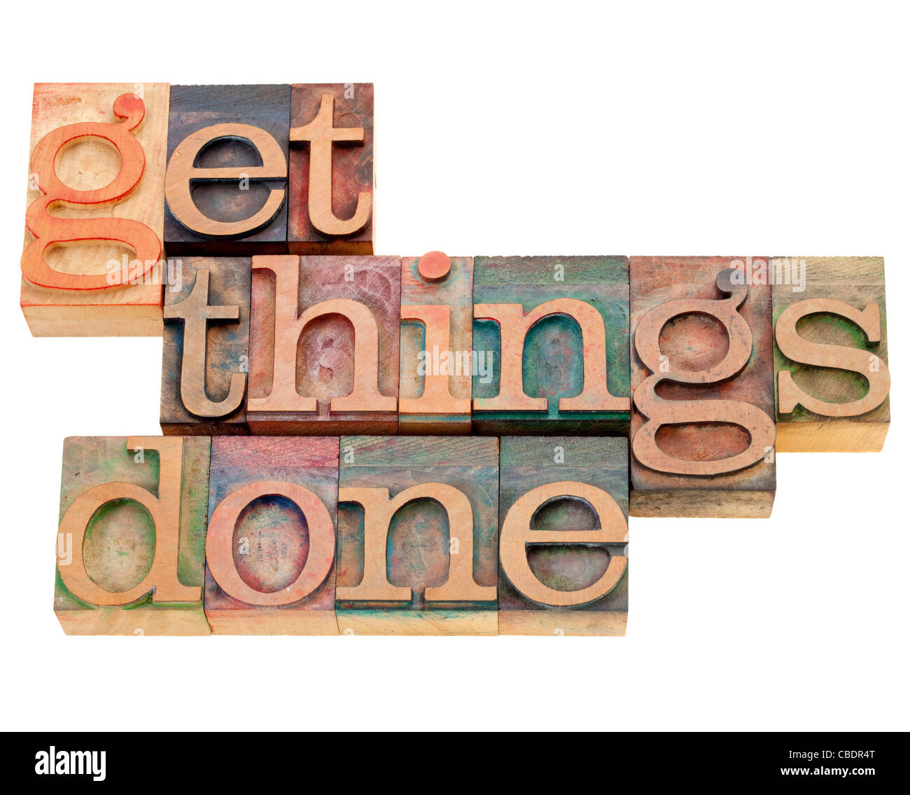 productivity or motivation reminder - get things done - isolated text in vintage wood letterpress printing blocks Stock Photo