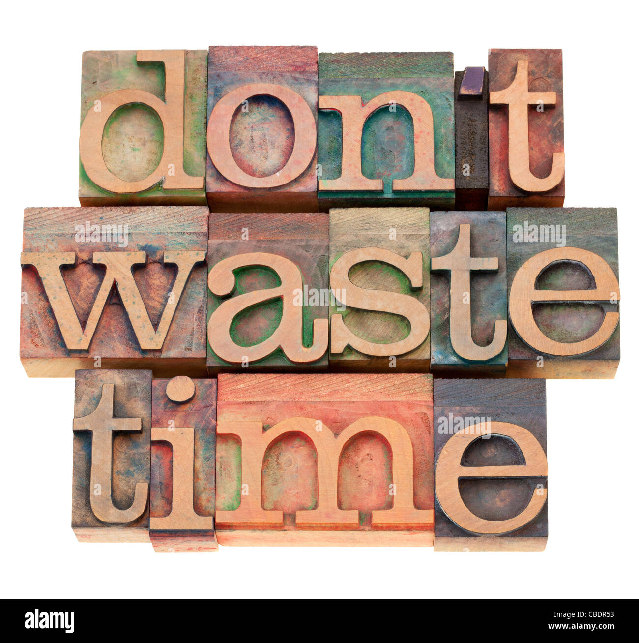 efficiency motivation concept - do not waste time - isolated text in vintage wood printing blocks Stock Photo