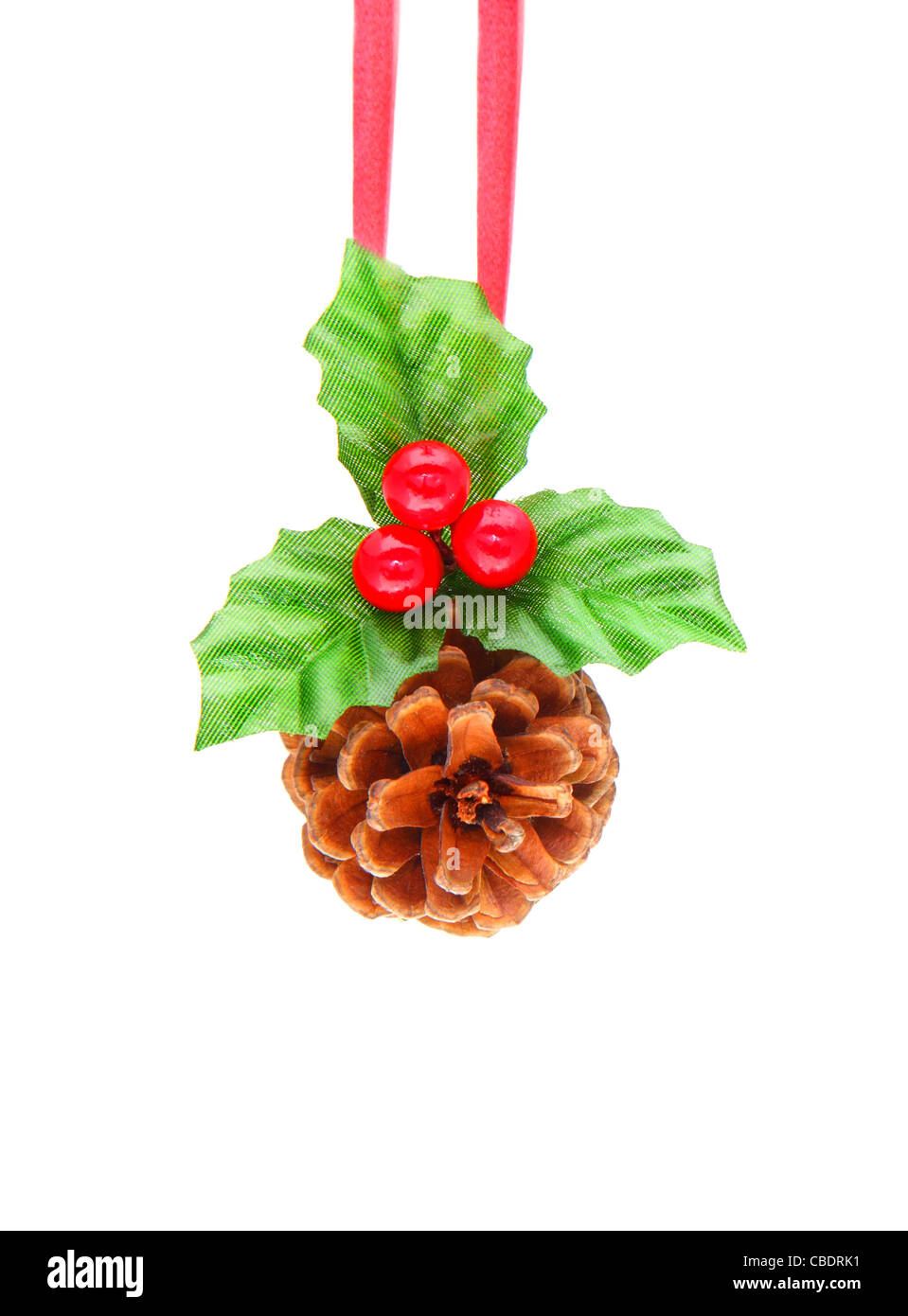 Holly berry and pine cone as Christmas ornament isolated on white Stock ...