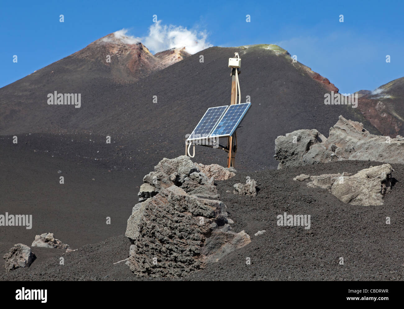 Measuring station at Mount Etna, Sicily, Italy Stock Photo