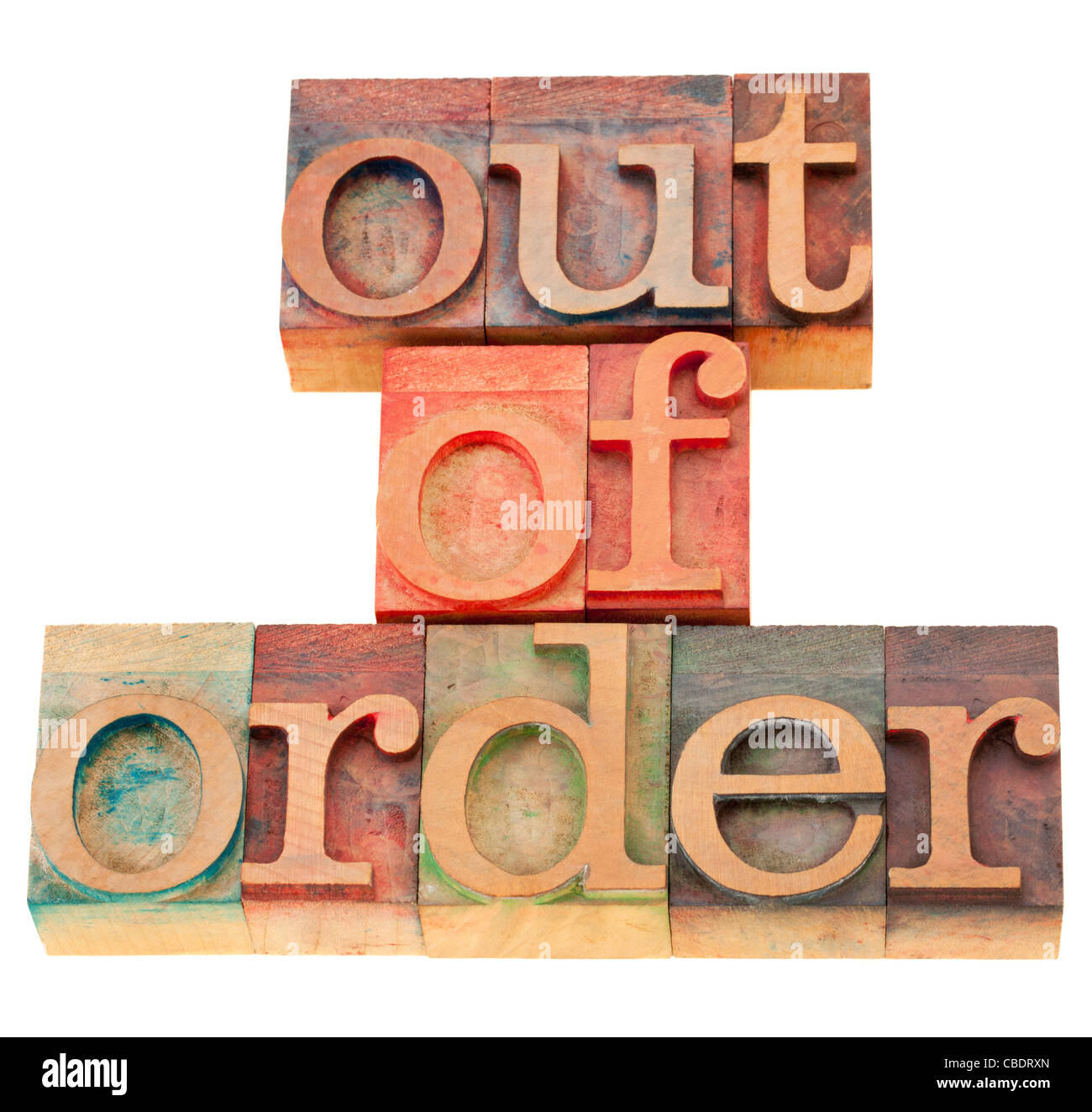 out of order - isolated phrase in vintage wood letterpress printing blocks Stock Photo