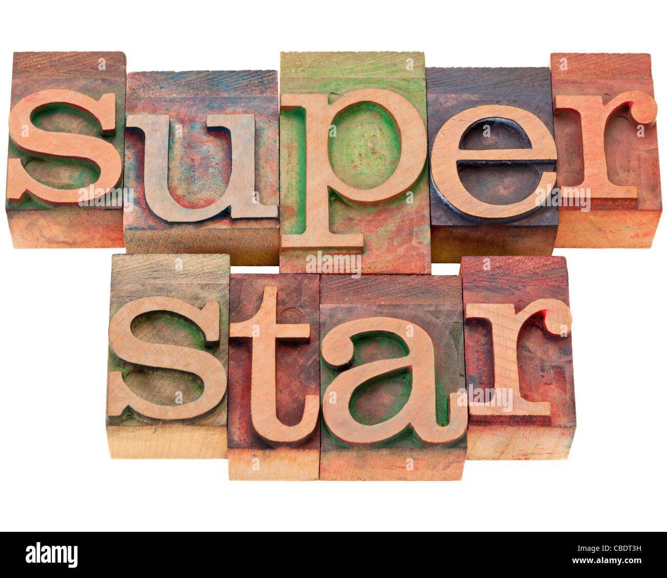 celebrity concept - superstar word in vintage wood letterpress printing blocks, isolated on white Stock Photo