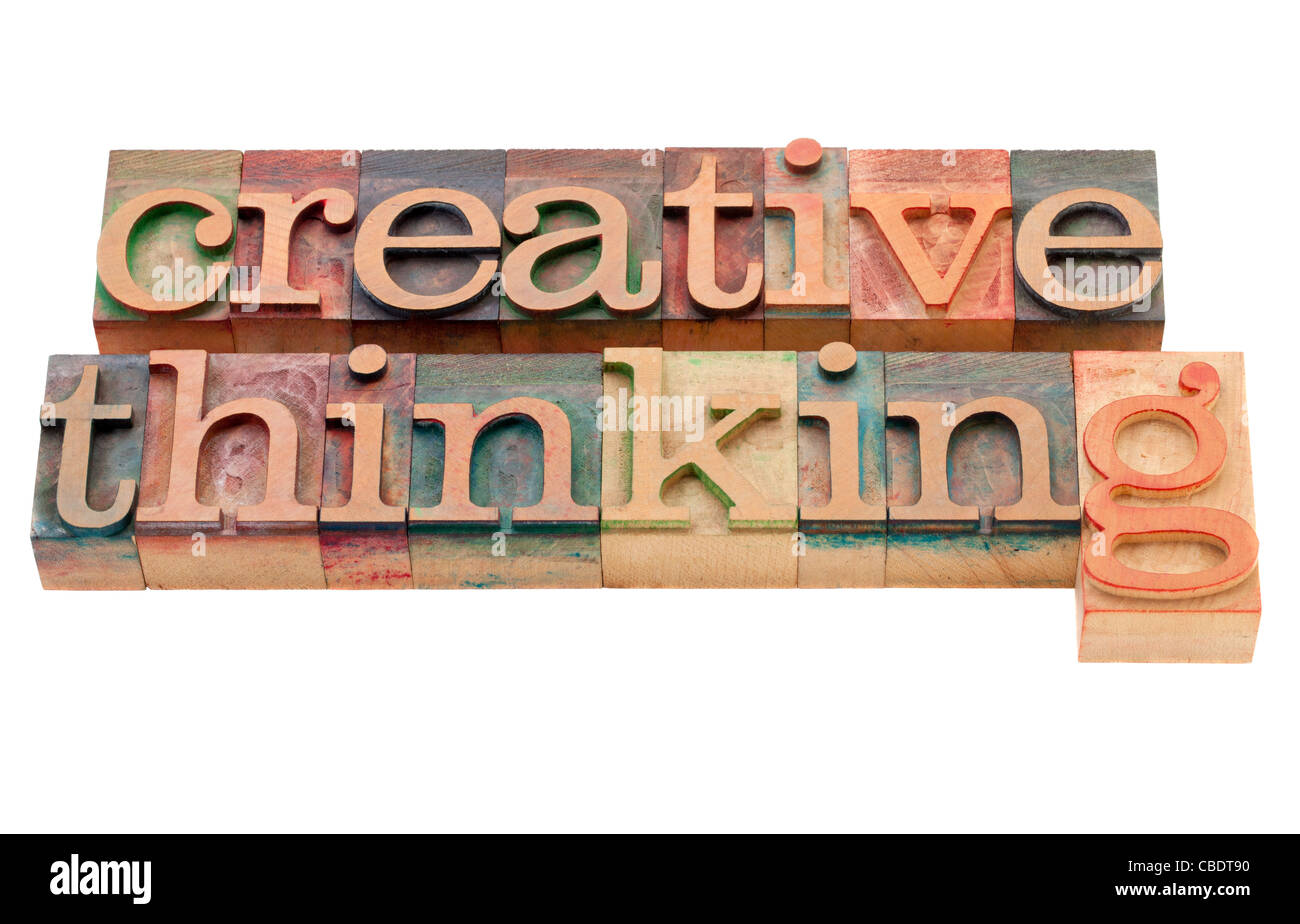 creative thinking - isolated phrase in vintage wood letterpress ...