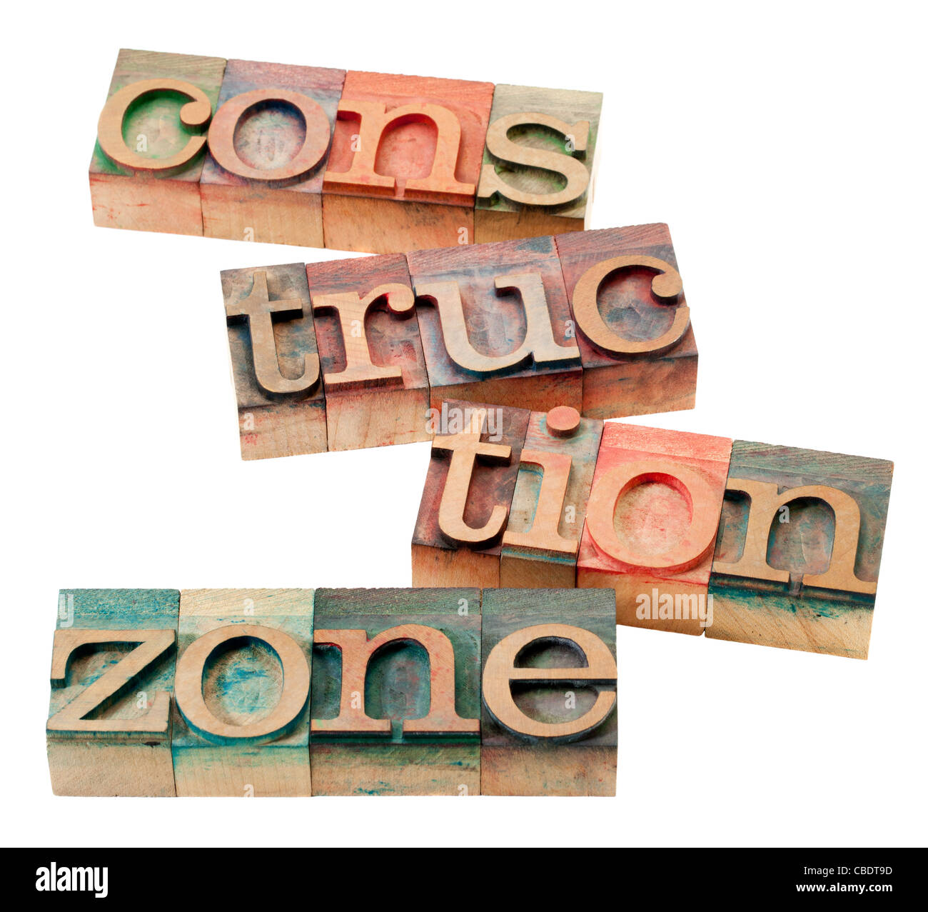 construction zone - isolated word abstract in vintage wood letterpress printing blocks Stock Photo