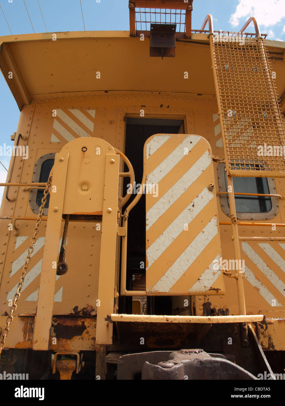 Yellow caboose from the Rio Grande Railroad in Eagle historical museum