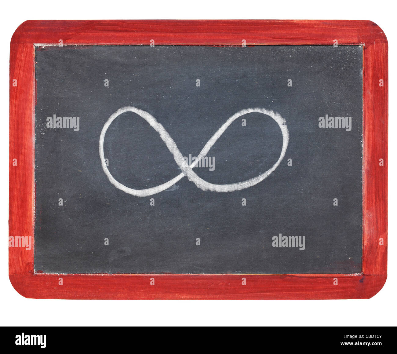 infinity symbol - white chalk on small slate blackboard, isolated on white Stock Photo