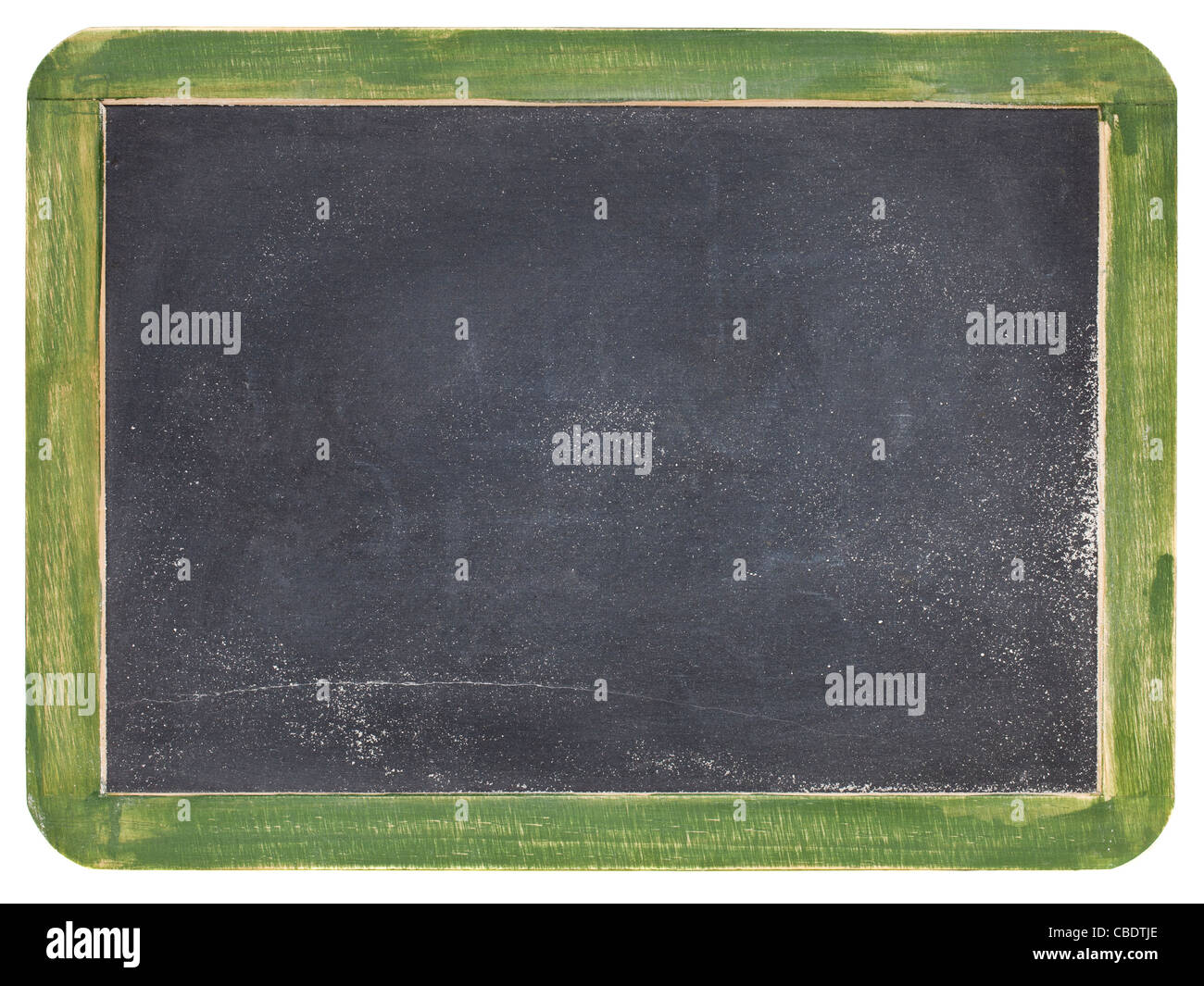 old blank slate blackboard with white chalk dust and texture, green