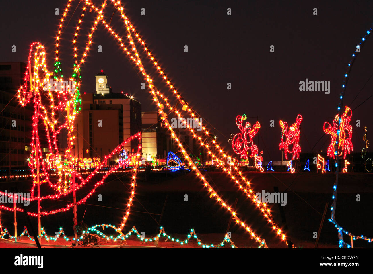 Christmas Lights along Boardwalk, Virginia Beach, Virginia, USA Stock
