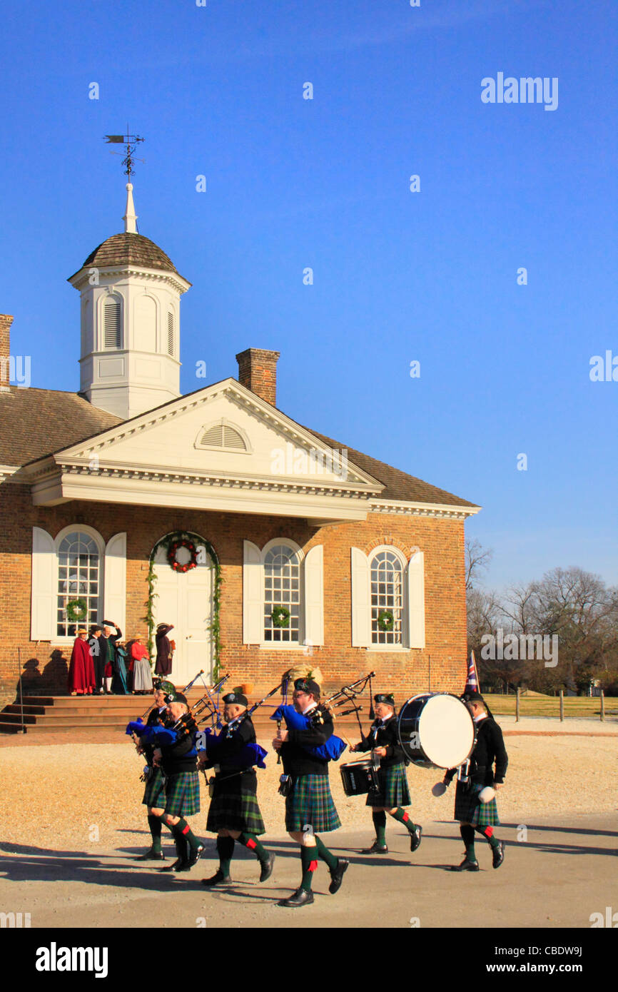 Christmas Parade at Courthouse, Colonial Williamsburg, Virginia, USA Stock Photo