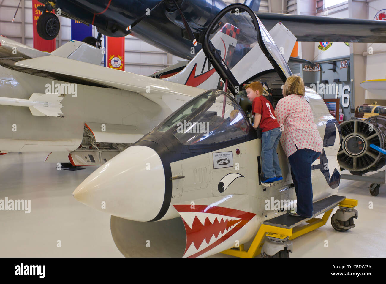 Mother and child at the National Naval Aviation Museum in Pensacola Florida Stock Photo