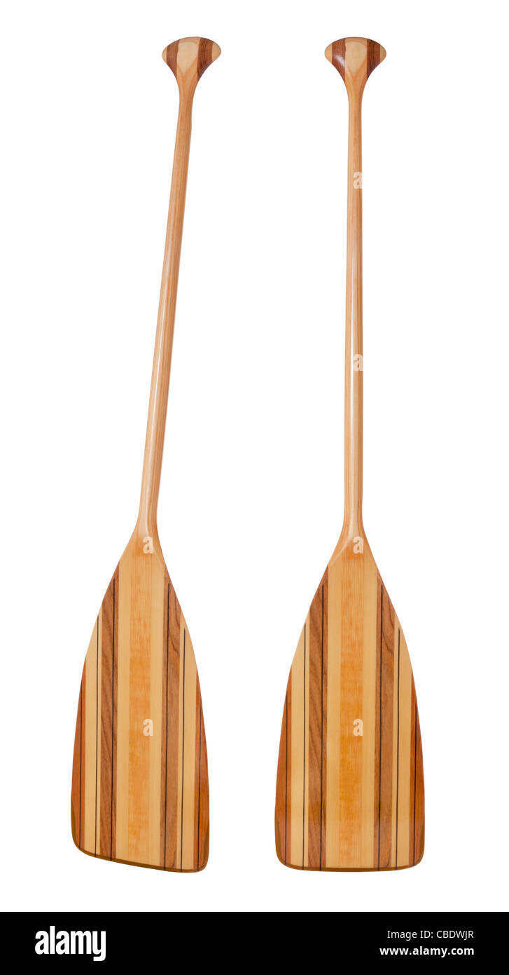 wooden (basswood, butternut and red alder)) cruising canoe paddle with bent shaft and tip reinforced with fiberglass Stock Photo