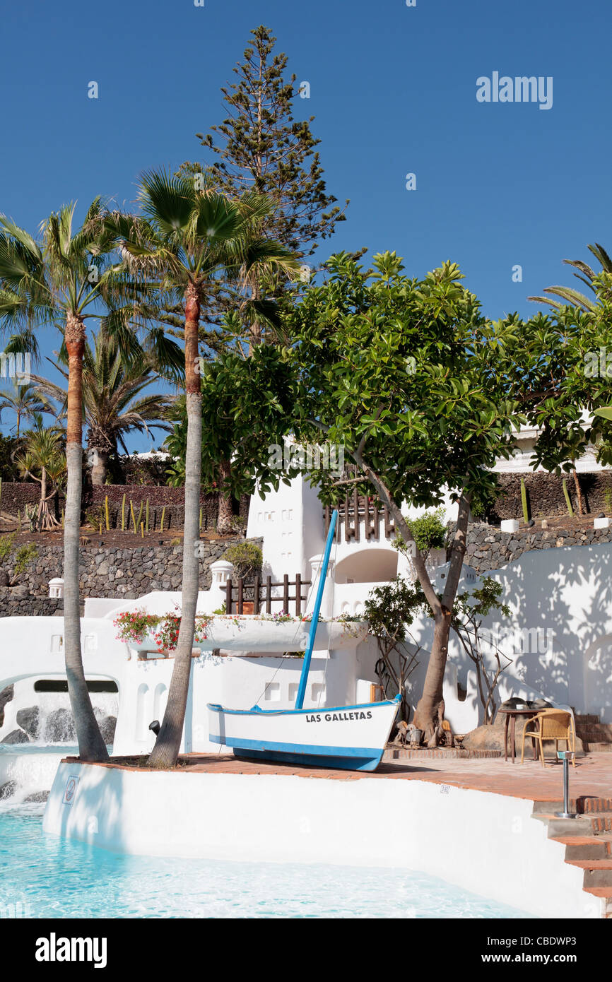 Hotel pool and outdoor area on the coast in Las Americas, Tenerife, Canary Islands, Spain Stock Photo