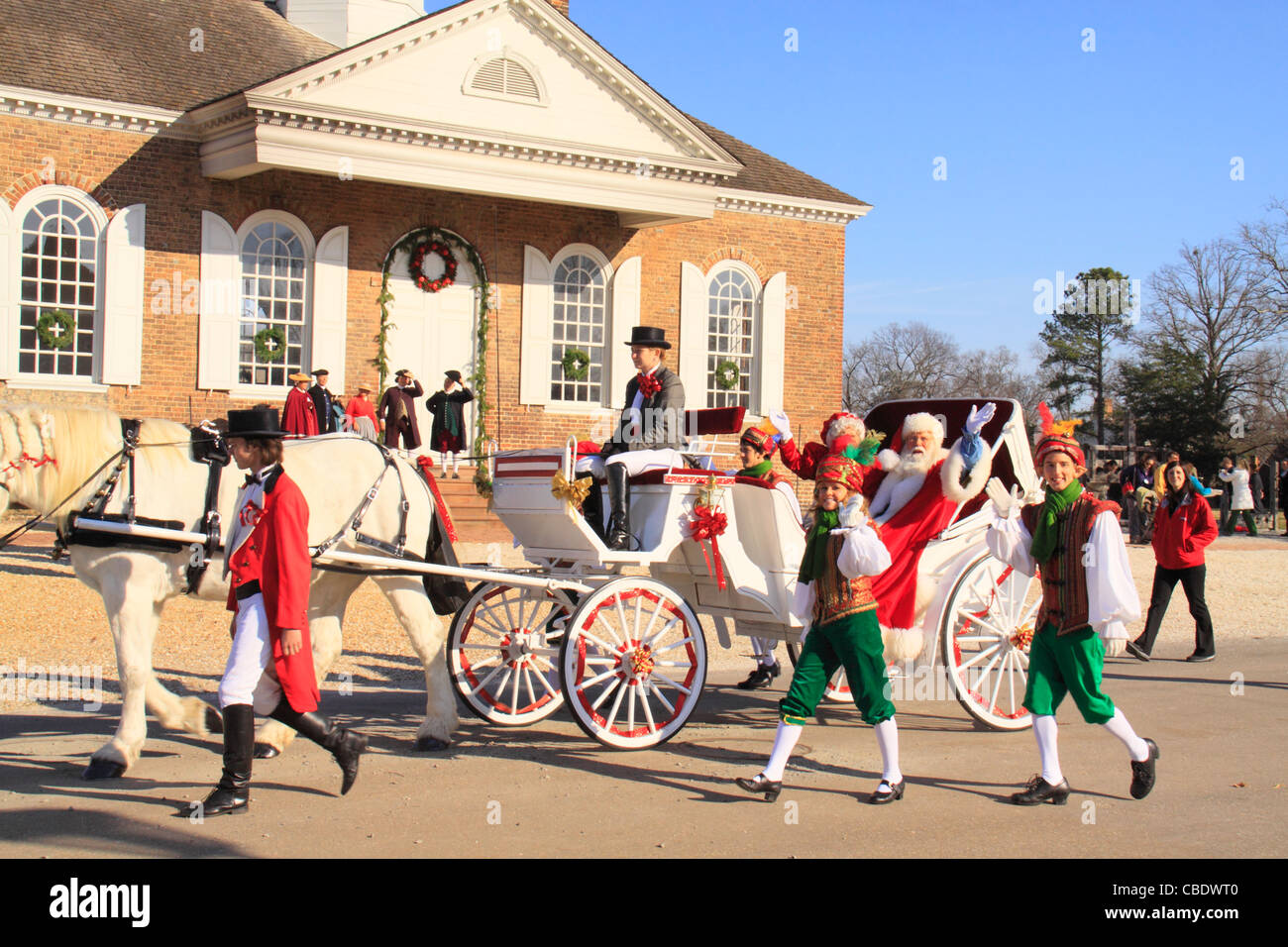 Santa Claus in Christmas Parade, Colonial Williamsburg, Virginia, USA Stock Photo