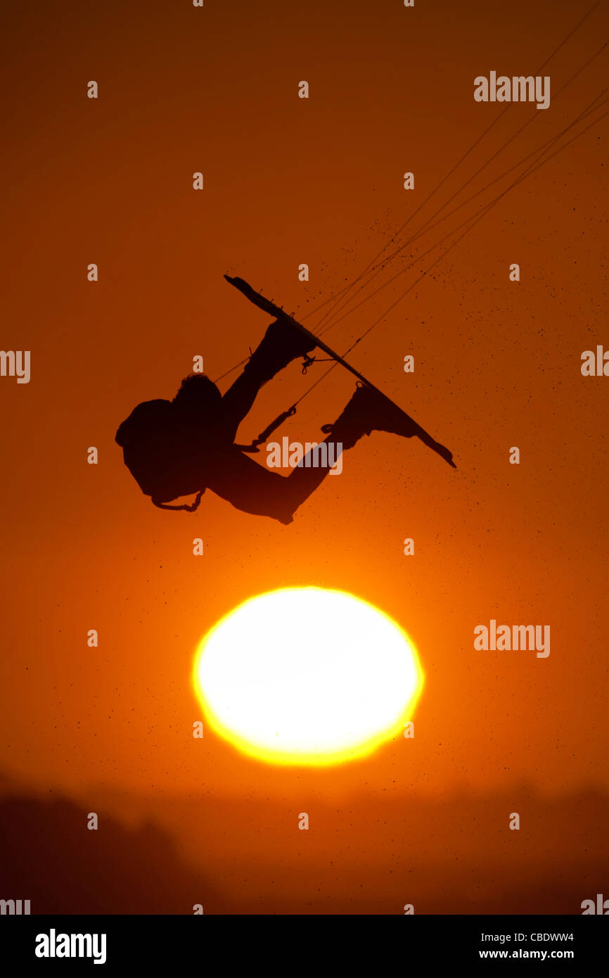 Kiteboarding at Sunset in Cape Town, South Africa Stock Photo
