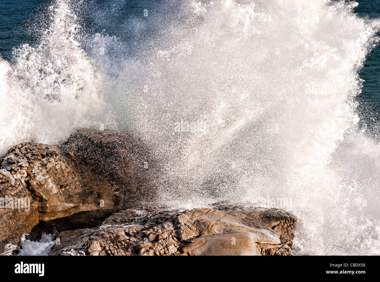 Storm on the rocks; shooted in Liguria, italy, City of Bordighera with a Leica M8 Stock Photo