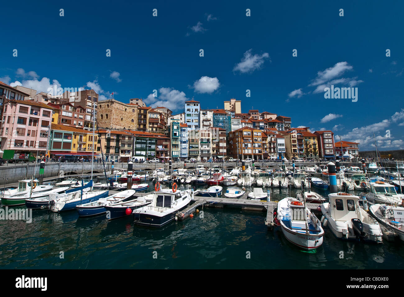 Port of Bermeo, Bizkaia, Bizcaye, Basque Country, Spain/ Puerto y ayuntamiento de Bermeo, Bizkaia, Euskadi. Stock Photo