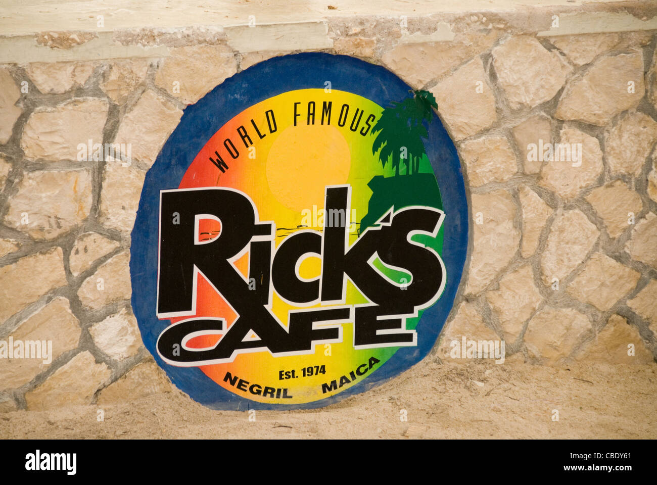 Rick's Café wall sign, Negril, Jamaica Stock Photo Alamy