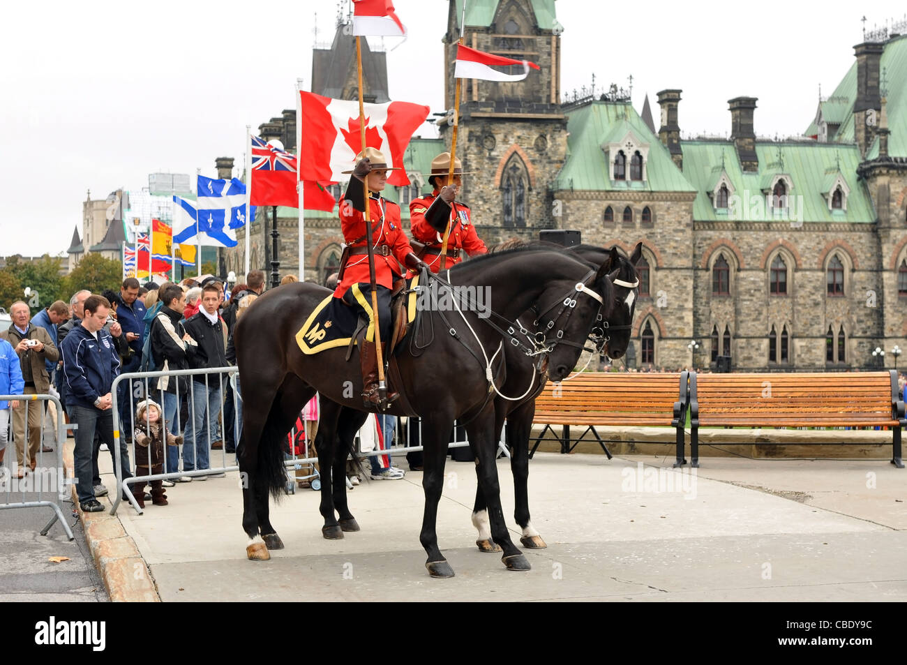 Royal Canadian Mounted Police on duty at the National Police and Peace Officer's Memorial on Parliament Hill. September 26, 2010 Stock Photo
