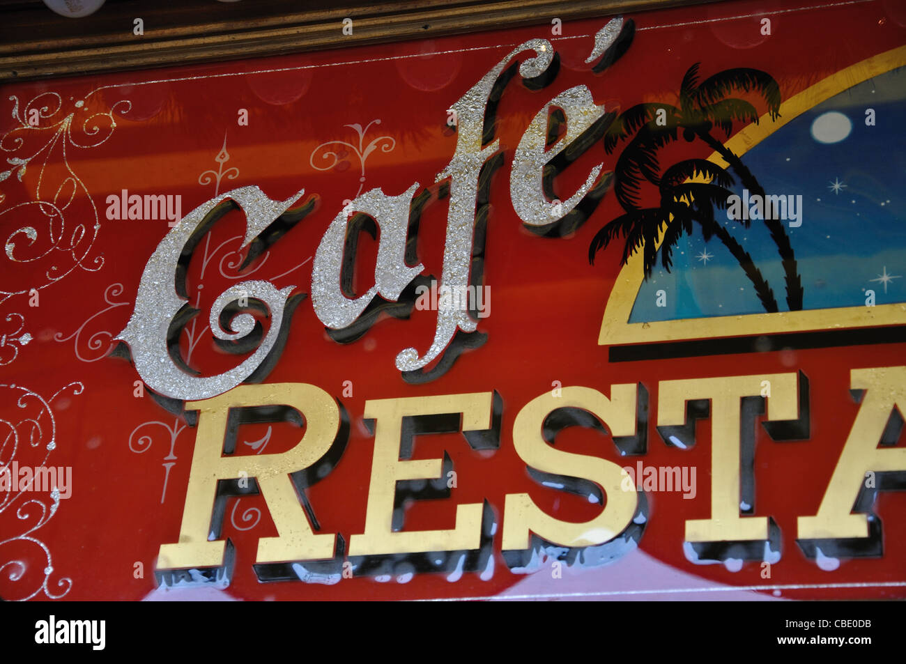 Cafe sign at Christmas Market, Rathausplatz, Hamburg, Hamburg Metropolitan Region, Federal Republic of Germany Stock Photo