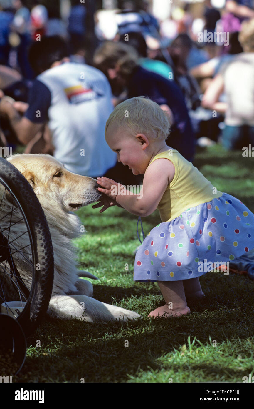Retro image of Folk Life festival at the Seattle Center with baby