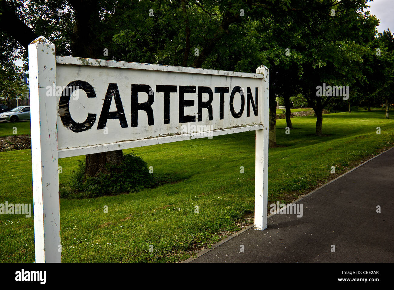 Worn wooden sign Carterton Wairarapa Valley passenger KiwiRail Station ...
