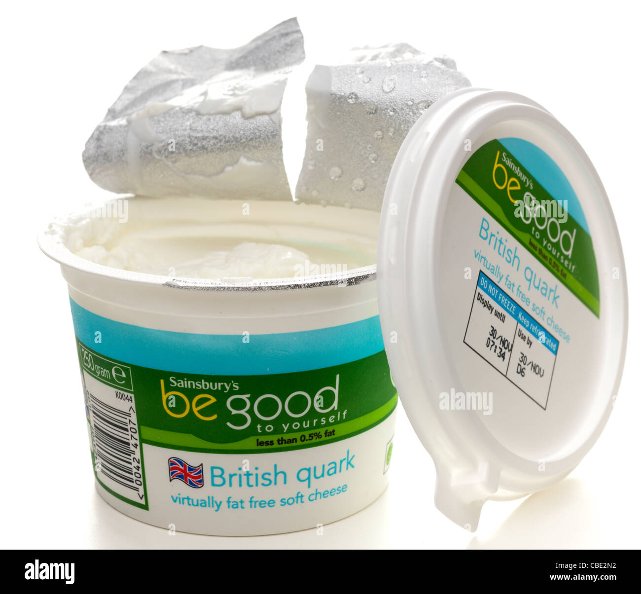 250 gram tub of Sainsburys be good to yourself British Quark low fat soft cheese Stock Photo