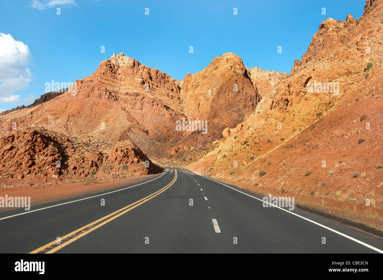 Scenic empty bending Sandstone  mountain road in the hills of Arizona United States Stock Photo