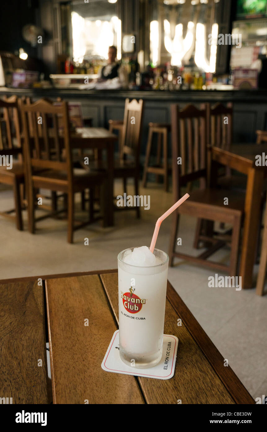 Daiquiri served in Havana Club glass in a bar Havana Vieja Cuba Stock
