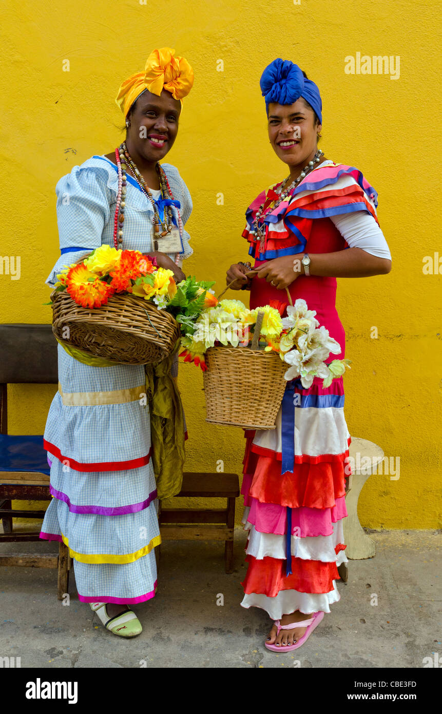 Cuban women wearing traditional dress Havana Vieja Cuba Stock Photo
