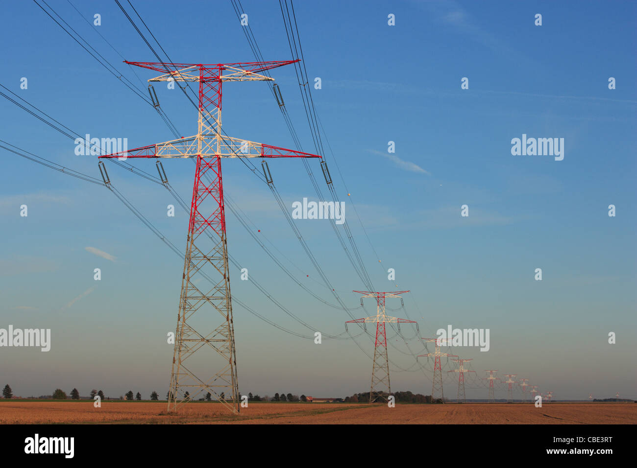 Overhead power line EDF in France Stock Photo
