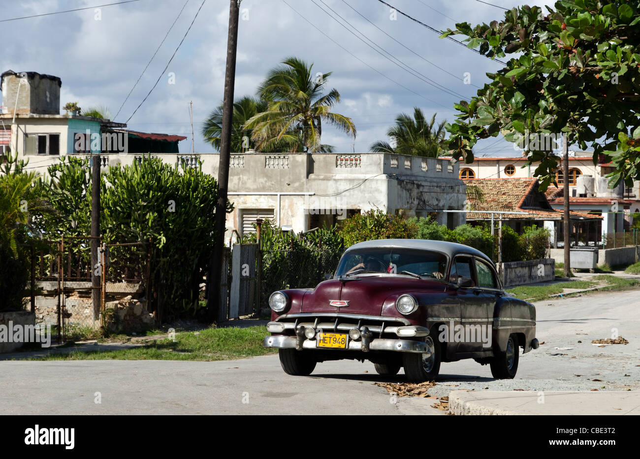 Classic old American car driving in Guanabo Havana Cuba Stock Photo Alamy