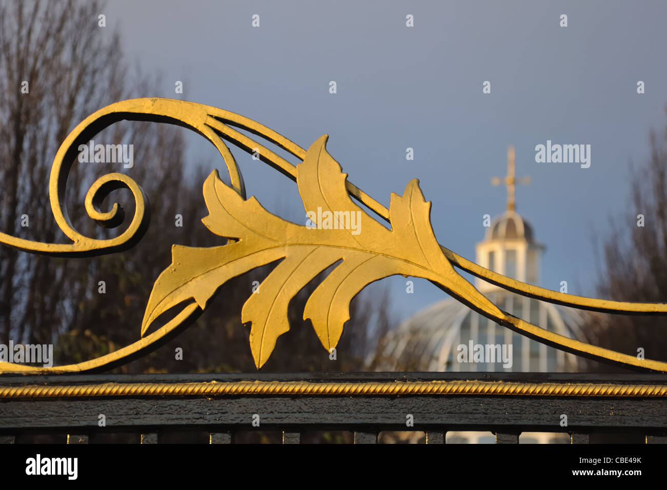 Decorative iron work on gates of the Glasshouse in Queen's Park