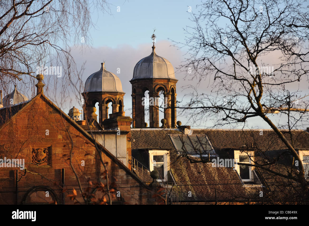 Victorian cupola towers of the Victoria Infirmary in Glasgow's' south side, Scotland Stock Photo