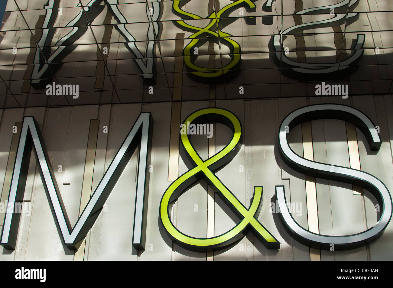 Marks & Spencers M&S Department Store Logo, Westfield Shopping Centre, Stratford, East London, UK. Stock Photo