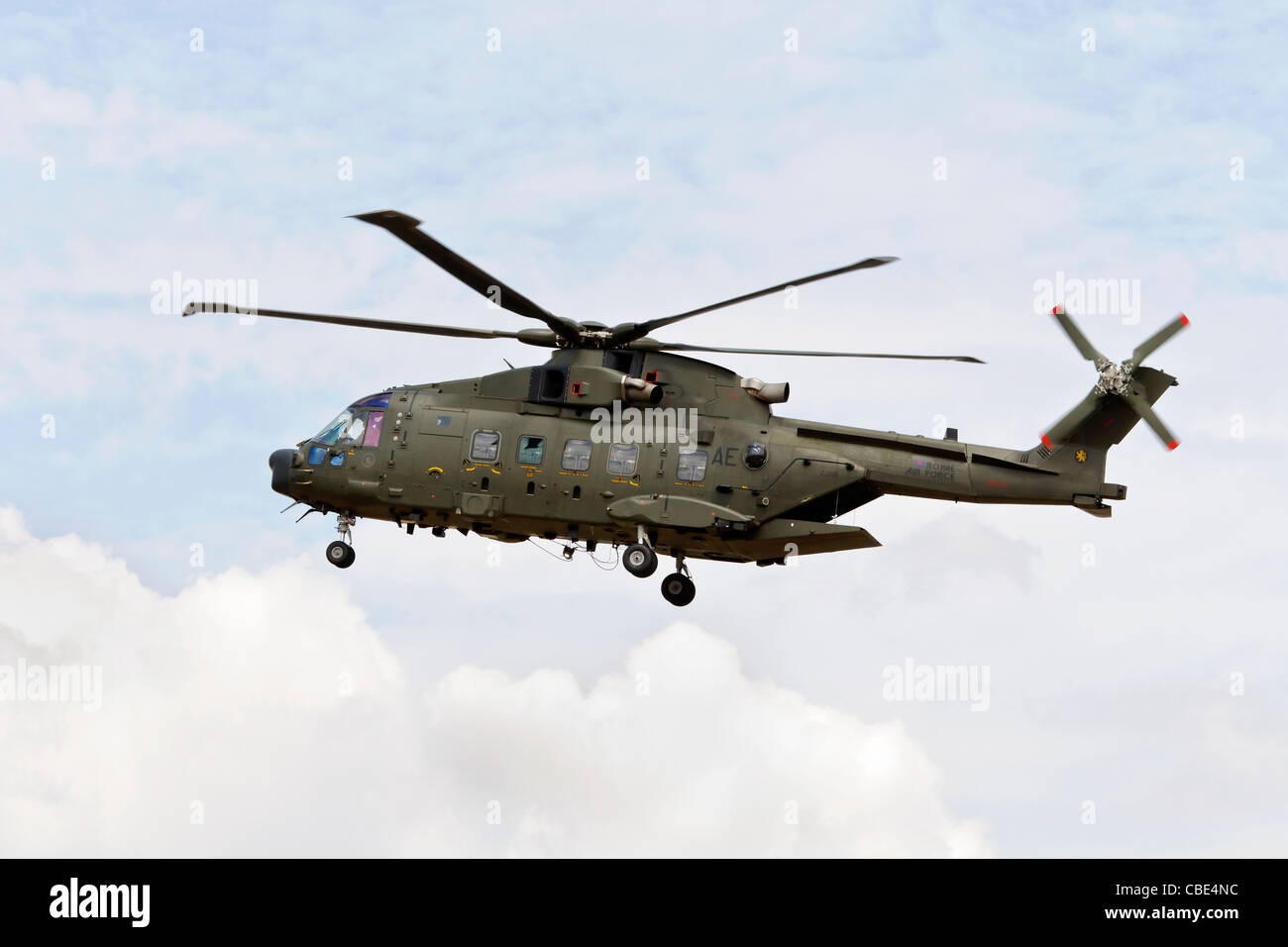 An Augusta Westland Merlin of the RAF on finals and with the rear ramp ...