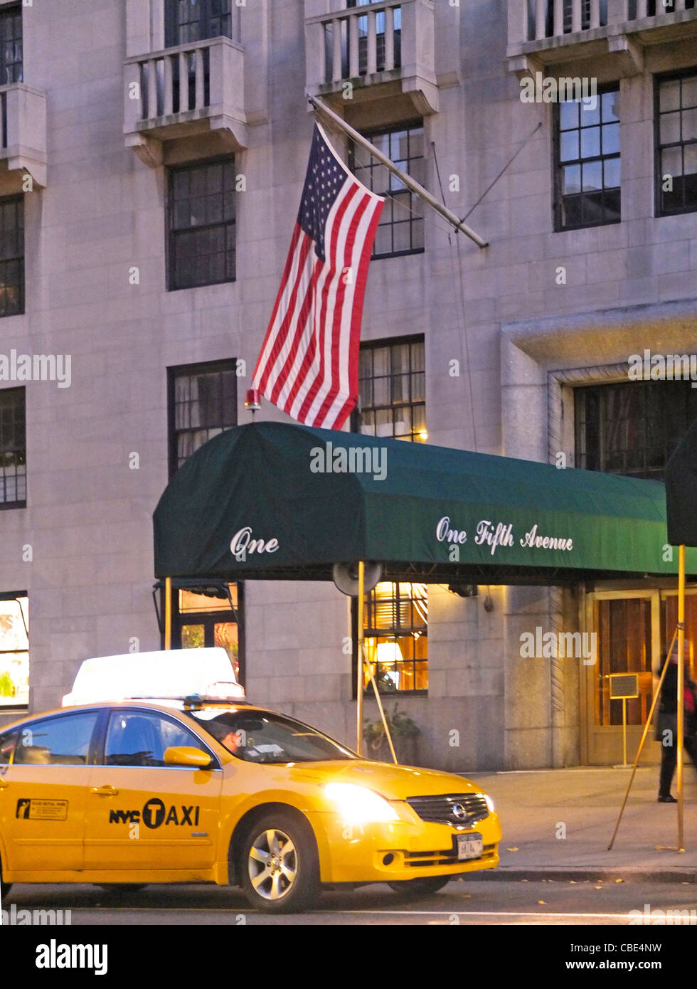 New York City Taxi at One Fifth Avenue building Stock Photo