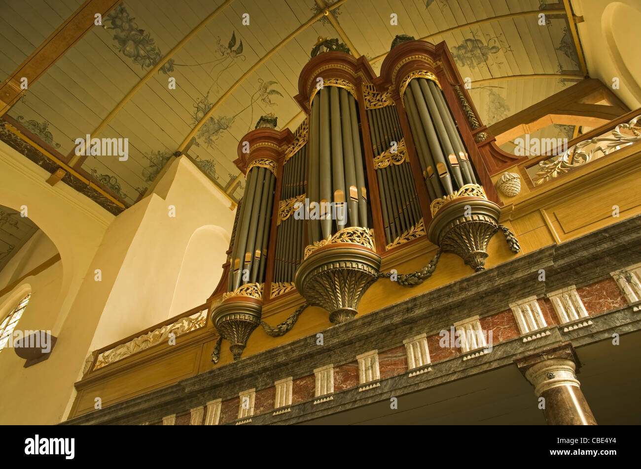 Organ and historic church interior. Broek in Waterland, The Netherlands. Stock Photo