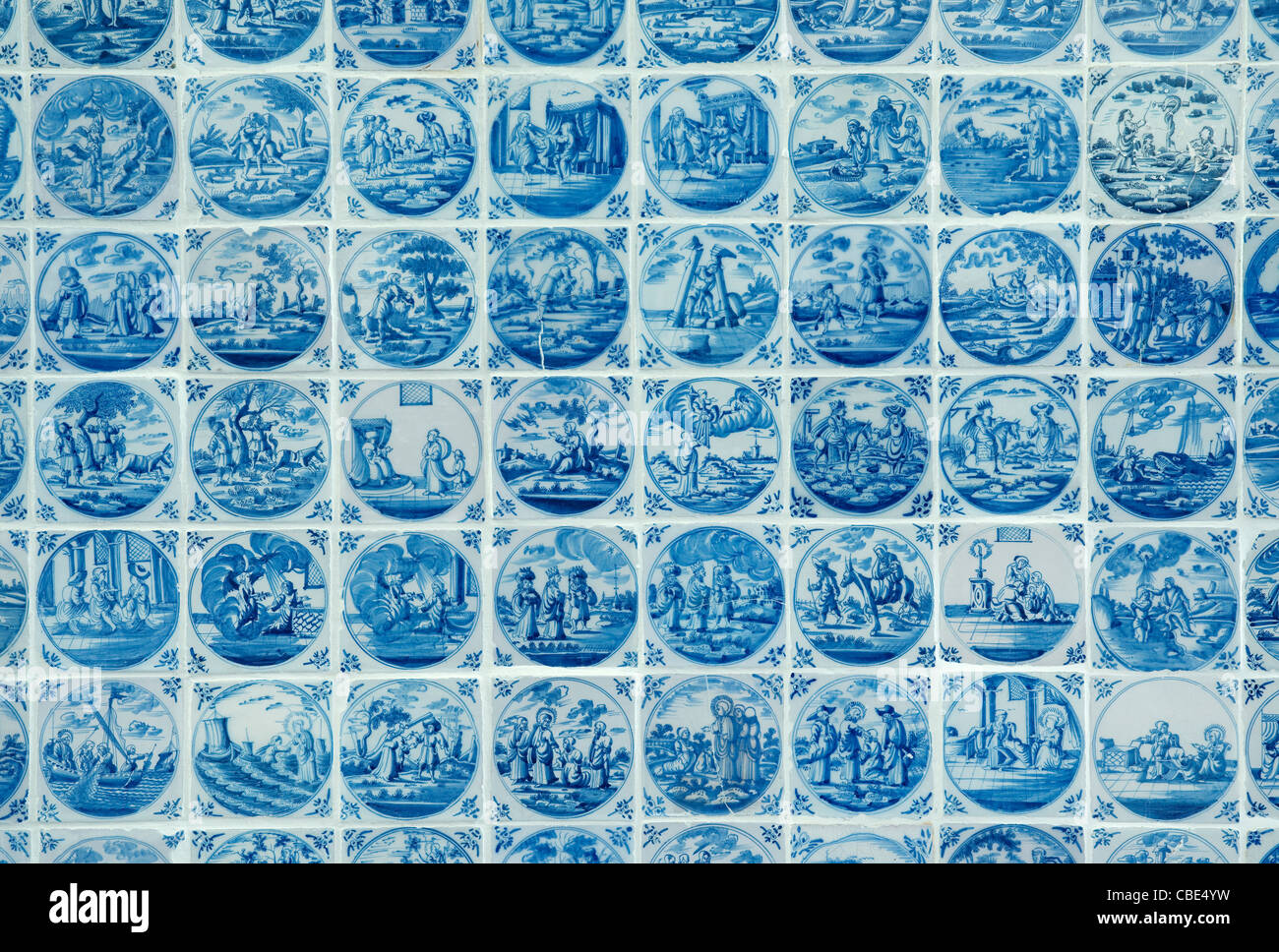 Antique Dutch Delft blue tile tableau. The Netherlands. Stock Photo