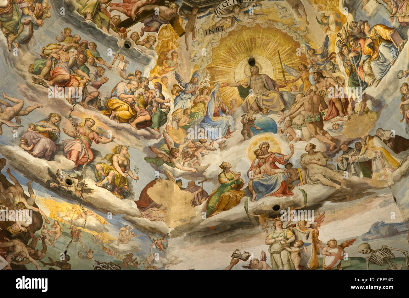 Detail of the last judgment, a fresco painted by Vasari and Zuccari. Dome of the Florence cathedral. Florence, Tuscany, Italy. Stock Photo